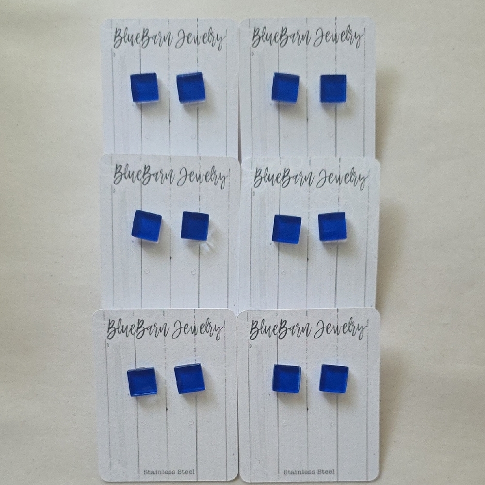 Blue Square Earrings on Stainless Steel Set of 6